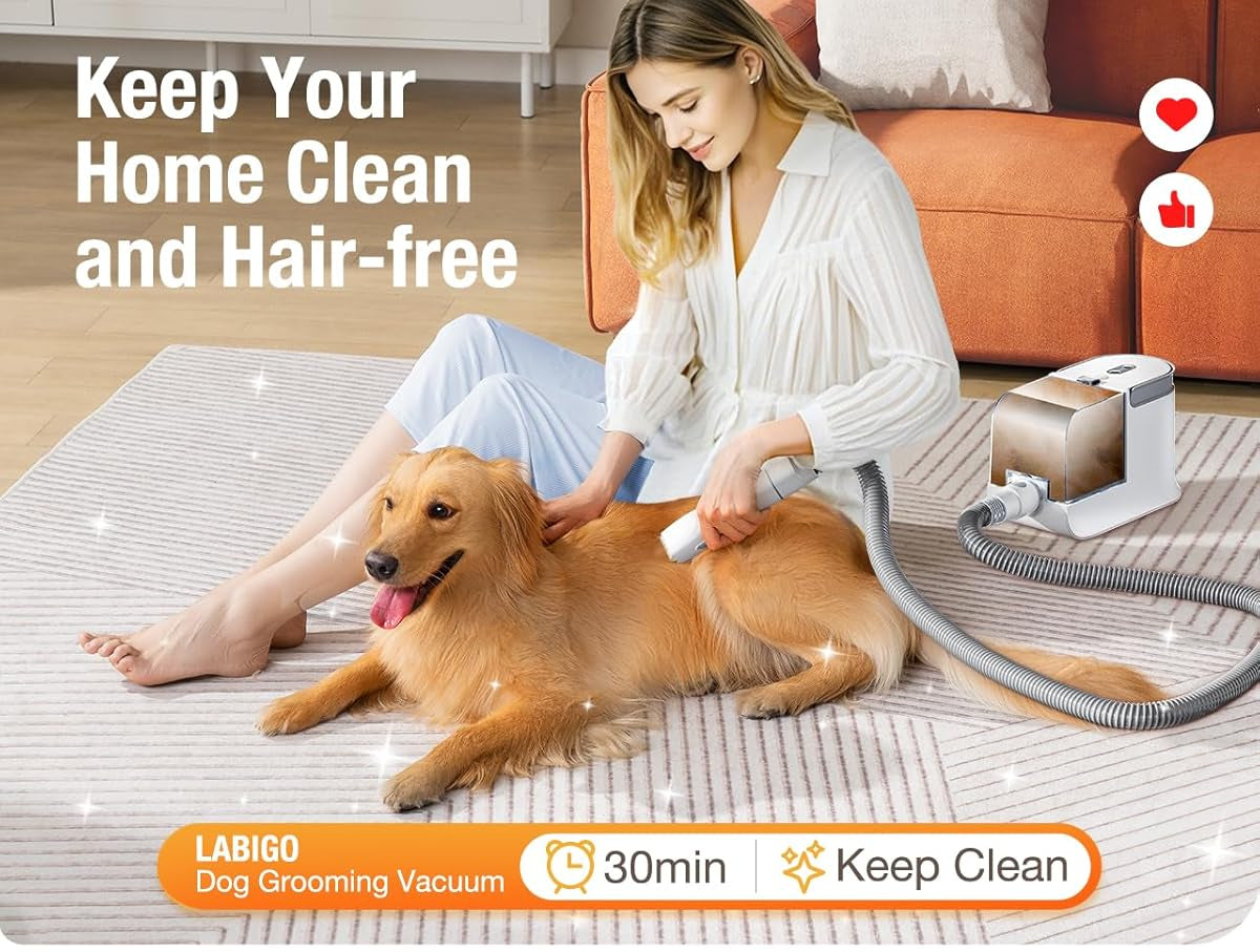 Dog Grooming Vacuum, 12000Pa Dog Hair Vacuum with Pet Clipper, 1.8L Pet Grooming Vacuum for Shedding Grooming Trimming, 3 Suction Modes Grooming Kit with 4 Grooming Tools for Dogs Cats