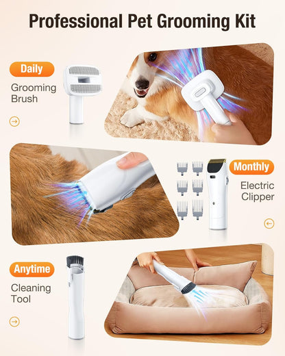 Dog Grooming Vacuum, 12000Pa Dog Hair Vacuum with Pet Clipper, 1.8L Pet Grooming Vacuum for Shedding Grooming Trimming, 3 Suction Modes Grooming Kit with 4 Grooming Tools for Dogs Cats