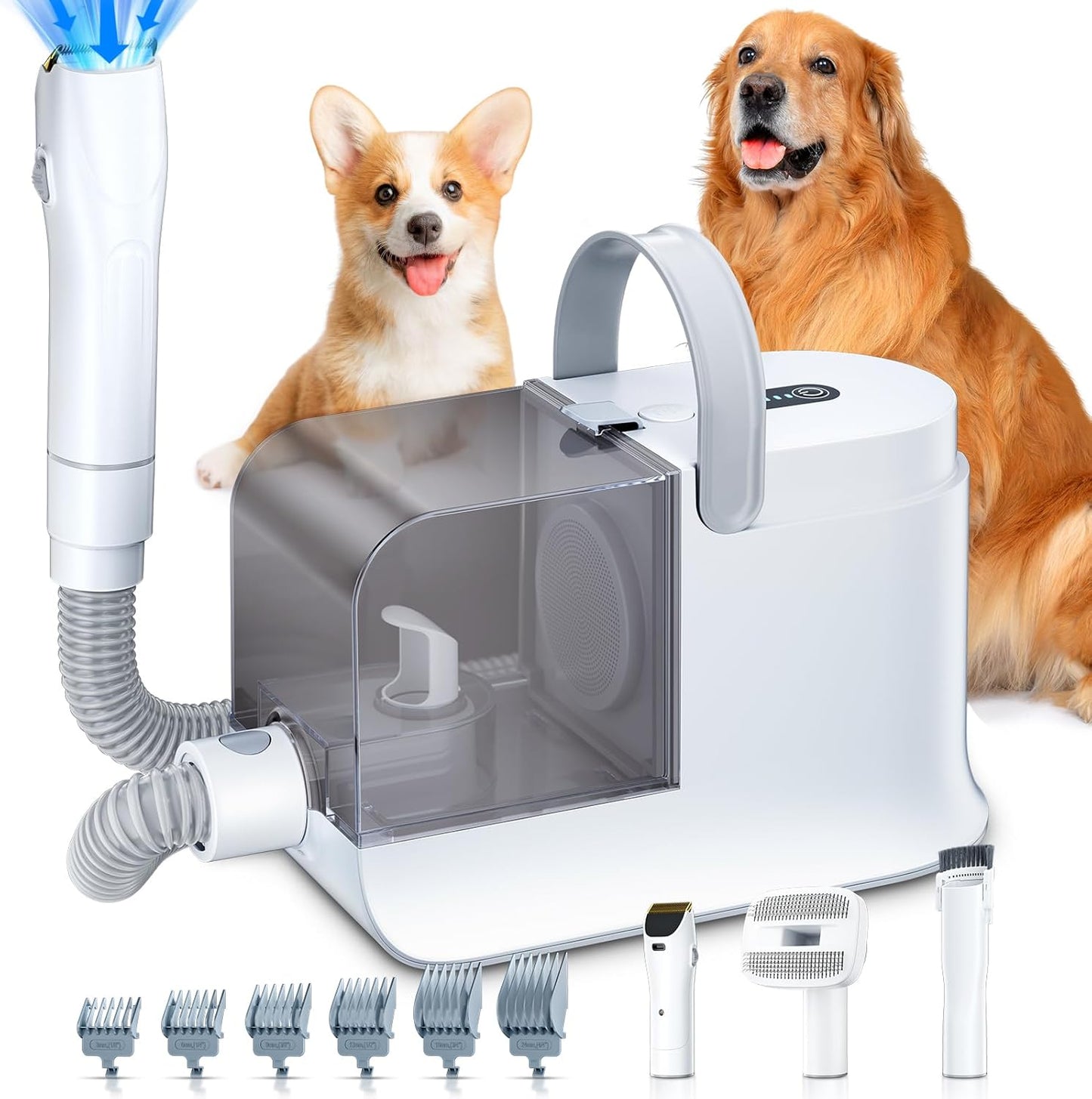 Dog Grooming Vacuum, 12000Pa Dog Hair Vacuum with Pet Clipper, 1.8L Pet Grooming Vacuum for Shedding Grooming Trimming, 3 Suction Modes Grooming Kit with 4 Grooming Tools for Dogs Cats