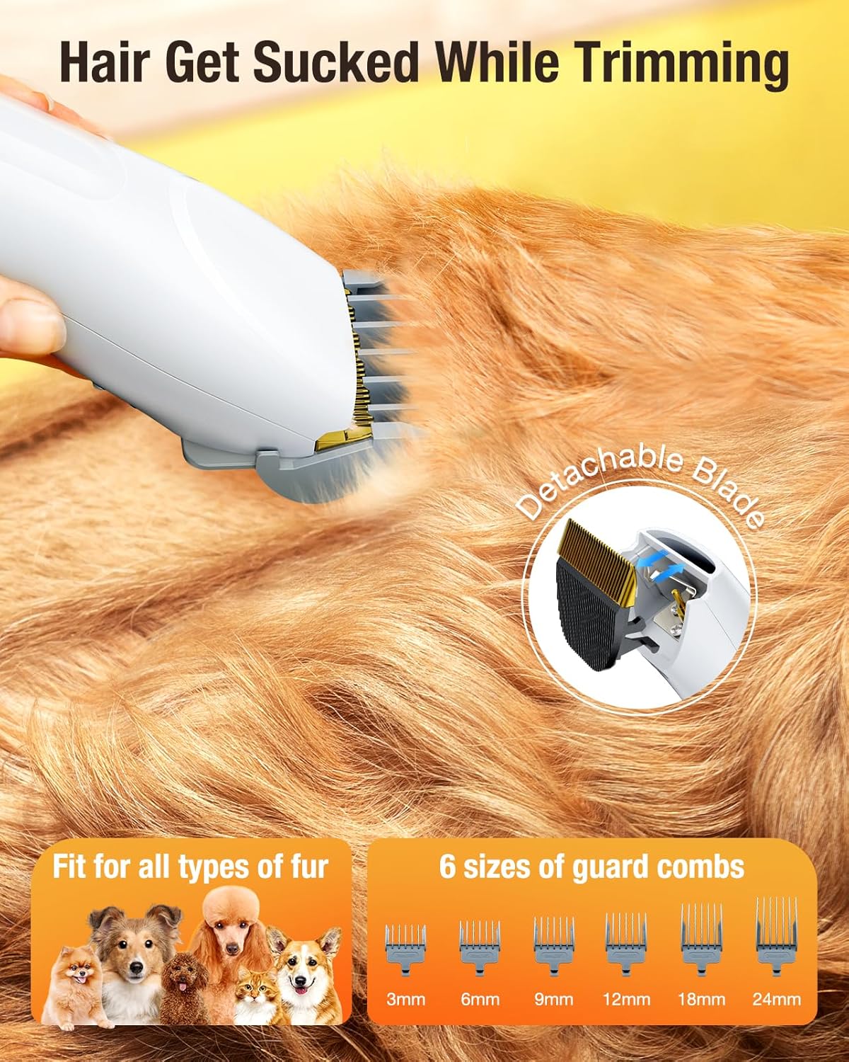 Dog Grooming Vacuum, 12000Pa Dog Hair Vacuum with Pet Clipper, 1.8L Pet Grooming Vacuum for Shedding Grooming Trimming, 3 Suction Modes Grooming Kit with 4 Grooming Tools for Dogs Cats