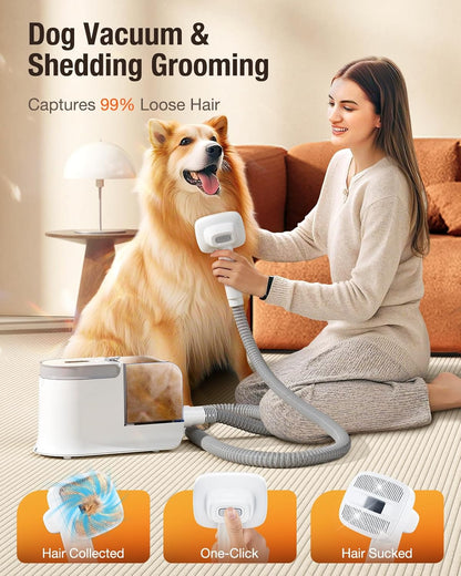 Dog Grooming Vacuum, 12000Pa Dog Hair Vacuum with Pet Clipper, 1.8L Pet Grooming Vacuum for Shedding Grooming Trimming, 3 Suction Modes Grooming Kit with 4 Grooming Tools for Dogs Cats